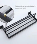 Square Towel Rack With Single Bar Wall Mount Shelf Rustproof Stainless Steel In Matte Black Finish, removable bar detail