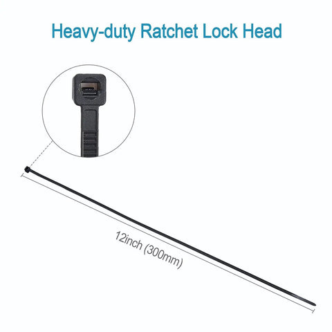 Heavy Duty 12 Inch Cable Zip Ties 100 Count Self Locking Nylon Ties With 50 Pounds Tensile Strength For Indoor And Outdoor Use Premium Plastic Wire Ties