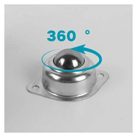 Close-up of a 360° carbon steel ball caster from the 16 Pack Carbon Steel Universal Ball Caster Wheels 1/2 Inch Compact Build.