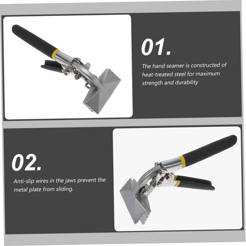 Metal Seamer And Edge Seamer Pliers For Standing Seam Roofing with non-slip handle, showing heat-treated steel construction.