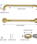 Straight Up Heavy Duty Brushed Gold Grab Bar 32 Inch Shower Safety Handrail with dimensions and mounting hardware details.