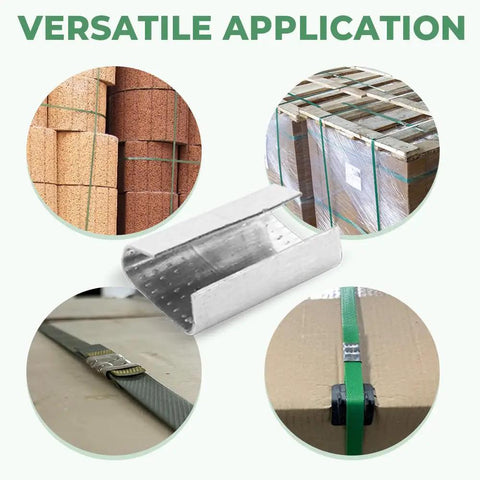 Open Serrated Seals For Five Eighths Inch PET Straps Pack Of One Hundred shown in versatile application