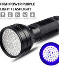Ultraviolet Blacklight Flashlight With 51 LEDs, 395 Nanometer UV Light, handheld design with aluminum alloy body.