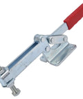 Beefy 630kg Heavy Duty Toggle Clamp for Woodworking and Metalworking, shown with iron fixture and 90 degree red handle