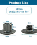 Badass Black Chicago Screws And Leather Rivets 60 Pack M5 X 4mm Heavy Duty Carbon Steel Fasteners With Tool close-up of product size