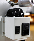 Coffee roaster machine close-up showing power switch and motor connection for Crank Up Your Home Brewing Setup With This Solid Coffee Roaster Machine Featuring A Continuous Rotating Stainless Steel Drum Precise Heat Dials And Flexible Capacity Options For Fresh Beans And Whole Grains That Never Miss A Beat.