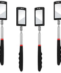Telescoping LED Lighted Inspection Mirror Set, Flexible Handle 4 Pack for Cars and Home Maintenance, black and stainless steel