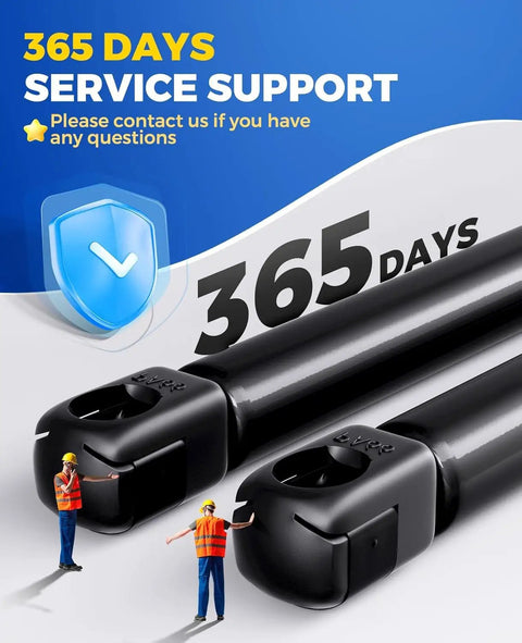 Heavy Duty Gas Struts For Truck Canopy Topper And Rear Window Replacement Forty Five Pound Lift Supports Two Pack displayed with service support icon.