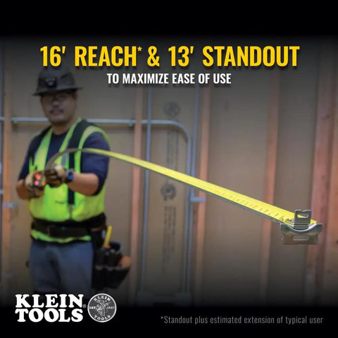 Worker measuring with Heavy-Duty Tape Measure With Nylon-Coated Blade, 25-Foot Reach, Double-Hook, Double-Sided Measurements