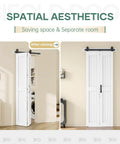 30 X 84 Inch Bi-Fold Barn Door For Closets With Hardware Kit Included, White Aluminum Track System And MDF Doors, Installed View