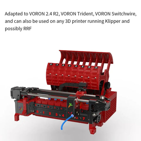 Ercf V2 Eight Or Twelve Channel Filament Switch System For Multi Color 3D Printing with red design and filament channels visible.
