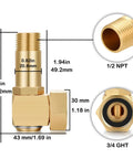 Brass Garden Hose Reel Replacement Fitting Pro Grade 3/4 GHT Female to 1/2 NPT Male Swivel Elbow Adapter 3.07 Inches Long with dimensions