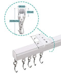Sturdy Aluminum Curtain Track Kit With Adjustable 9 To 12 Foot Ceiling Or Wall Mount, No-Fuss Sliding Door Rail System For Grommet And Pleated Drapes, White Finish, Rust Resistant, Easy Install. White aluminum curtain track with hooks and ceiling mount bracket, 7/8 inch profile