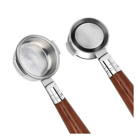 Pull That Perfect Shot With This 58mm Bottomless Portafilter featuring two heavy duty filter baskets and a comfy wood handle