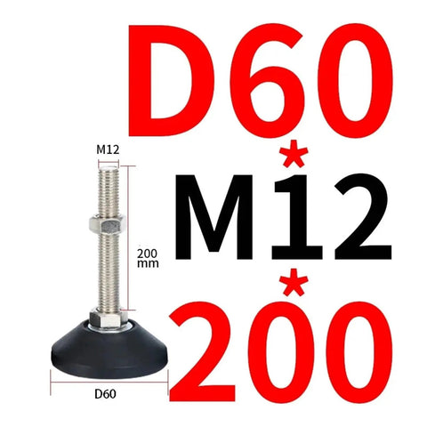 Premium Adjustable Furniture Leveling Feet With Rugged M8 Through M20 Threads Carbon Steel Swivel Legs And Heavy Duty Nylon Bases shown with M12 thread.