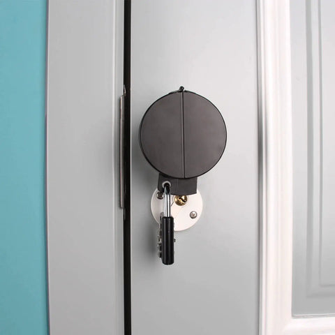 Door Knob Lock Cover No Drill Quick Install Outside Locking Shield For Privacy And Keyhole Safety, Black with Lock on Door