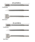 Heavy Duty Concrete Chisel Set, 6 Piece For Rotary Hammers, Includes 20mm And 40mm Flat Chisels, 250mm Point Chisel, Dimensions Shown