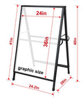 Heavy Duty Slide In A Frame Sidewalk Sign 24x36 Inches Double Sided Steel Frame Only Easy Poster Change showing dimensions