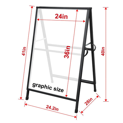 Heavy Duty Slide In A Frame Sidewalk Sign 24x36 Inches Double Sided Steel Frame Only Easy Poster Change showing dimensions