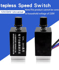 Dual Voltage 12V And 24V DC Motor Speed Controller With 10A Output Knob Adjustable Stepless Regulator product image