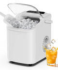 No-Hassle Portable Countertop Ice Maker With Scoop And Carry Handle, Fast Six Minute Freeze, Up To Twenty-Six Pounds Daily Output, Two Cube Sizes For Kitchens, Offices Or Chill Weekend Hangouts, filled with ice.