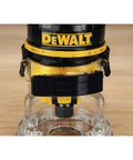 Beast 4.5 Amp Variable Speed Laminate Trimmer With One Quarter Inch Collet, shown on a wooden table, highlighting the spindle lock.