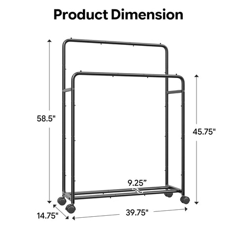 Super Slick Double Tier Garment Rack Built Tough With Heavy Duty Steel Frame And Spacious Bottom Shelf Total Closet Game Changer In Sleek Black Finish Easy Assembly