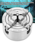 Premium 4 Inch Independent Four Jaw Lathe Chuck Featuring Reversible Steel Jaws, close-up view of steel jaws for accurate clamping.