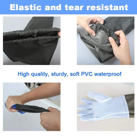 Heavy Duty 25 Inch PVC Chemical Resistant Waterproof Gloves For Chemical And Acid Work Long Rubber Safety Gloves Reusable Durable Blue Large Size Built For Pro Jobs with elastic and tear-resistant features shown