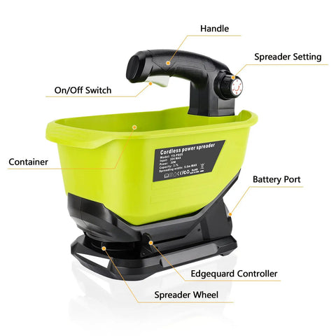Cordless Grass Seed Spreader For Lawn Care With Ryobi 18V Battery Compatibility Fertilizer And Salt Ice Melt Spreader Handheld Tool Only