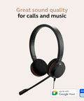 Evolve 20 Dual-Ear Wired Headset For Office And Work From Home with noise-canceling mic, black, USB-C/USB-A, shown on beige background