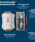 Two-In-One 42-Piece Extra Hard Precision And Standard Screwdriver Bit Set With Two Magnetic Handles displayed in open case