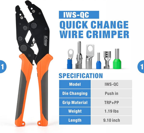 8 Piece Ratcheting Wire Crimping Tool Set With Quick Change Dies For Insulated Heat Shrink And Non Insulated Terminals Battery Cable Lugs IWS4 Solar Connectors Ferrules And Built In Wire Stripper