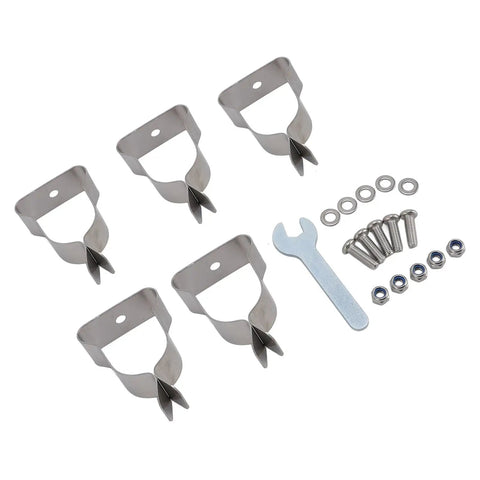 Ultimate 5 Piece Window Well Cover Hardware Kit Featuring Heavy Duty Spring Clamps And Zinc Plated Cold Rolled Steel For Super Secure Corrugated Metal And Plastic Well Covers With Wrench Included, 5 clamps with bolts and wrench
