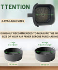 Sturdy Silicone Air Fryer Liners For 5 To 8 Qt Baskets, showing two sizes with measurements for better fit.