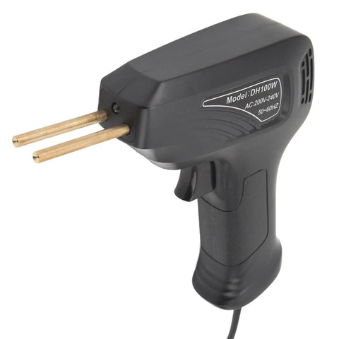 Close-up of 50W Plastic Welder For Car Bumper And Plastic Repair Kit with ergonomic handle, black design, model DH100W visible