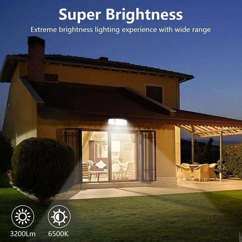 Plug In Motion Sensor Light With 3 Adjustable Heads 35W LED Outdoor Flood Light illuminating a house exterior at night