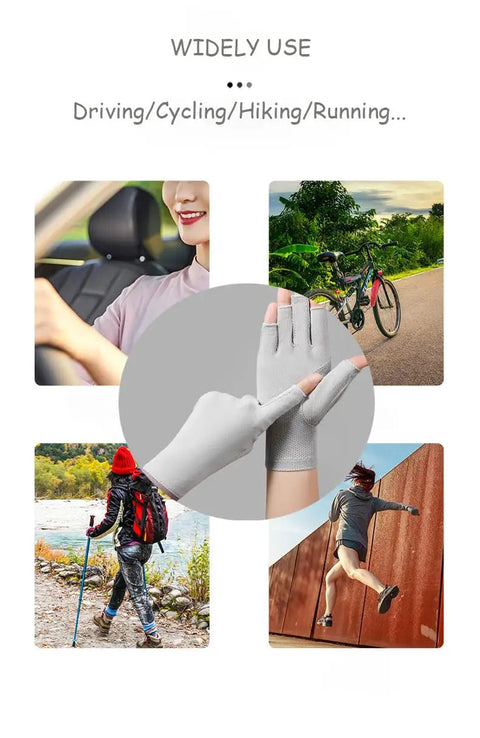 Women's Fingerless Driving Gloves With UPF50 Plus UV Protection for driving, cycling, hiking, and running outdoor activities.