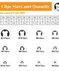 Chart showing E clip sizes and quantities from 2mm to 12mm in 330 Piece Snap Rings Kit With E Clips And C Clips External Retaining Rings Assortment 24 Sizes From 2mm To 16mm Carbon Steel Circlip Set For Mechanics Gearheads DIYers Automotive Enthusiasts.