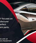 Silver sports car with PARTSYNERGY branding and text about ODM/OEM compatibility for car replacement parts.
