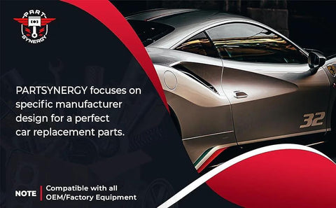 PARTSYNERGY car replacement parts with specific manufacturer design, featuring a silver sports car side view and compatibility note