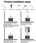 Installation steps for Vessel Sink Rectangular, Ceramic Vessel Sinks for Bathrooms, with tools shown and labeled.