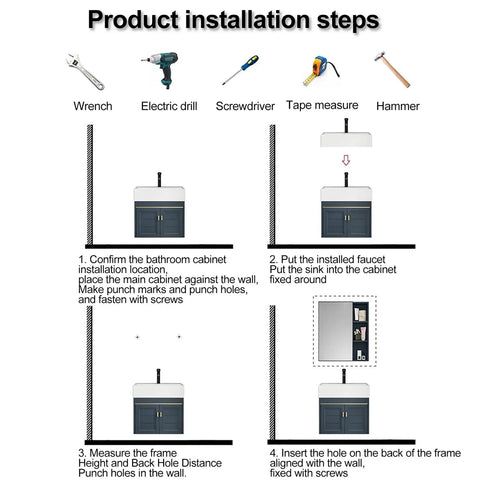 Installation steps for Vessel Sink Rectangular, Ceramic Vessel Sinks for Bathrooms, with tools shown and labeled.