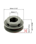 Dimensions of Beefy Double Groove 2.5 Inch V Belt Pulley With 1 Inch Bore Fixed Bore And One Quarter Inch Keyway Cast Iron 2 Groove Sheave For A AX 3L And 4L Belts 2AK251 shown