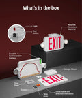 Components of Red LED Exit Sign With Emergency Lights And Backup Battery, Super Bright 200 Lumen Output, 120-277V shown