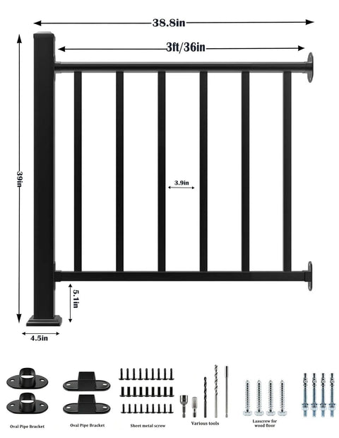 Top Shelf Deck Railing Kit For Patios And Balconies With Post 36 Inch Height And 3 Feet Wide Durable Outdoor Porch Guardrail with components.