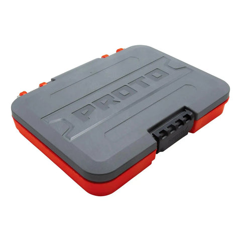 Closed gray and red case for Beefy 10 Piece SAE Hex Socket Set For Three Eighths And One Half Inch Drives, Alloy Steel With Black Oxide Finish