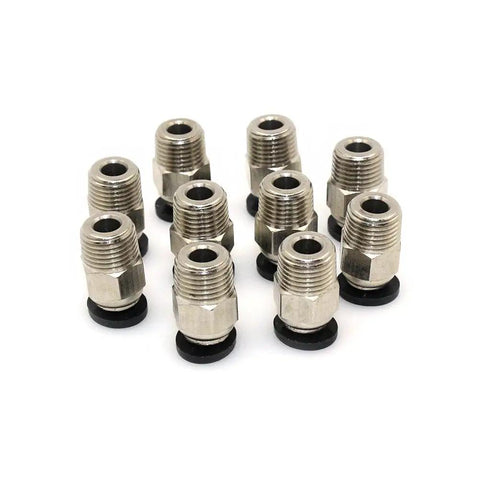 Male Straight Pneumatic Push-In Connector For 4mm PTFE Bowden Tubing, M10 Thread, Stainless Steel Quick-Fit For E3D V6 Bowden Extruder, 3D Printer, Pack Of 10, shown arranged