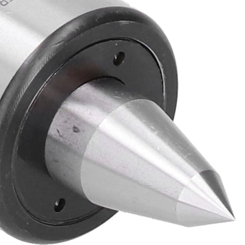 Close-up of 0.01mm Precision Live Center for Wood Lathe Tooling with 40Cr Steel Core and 60 Degree Tip, pro grade balance.