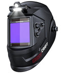 Large View Auto Darkening Welding Helmet With LED Light And Solar Powered Hood, front view with screen and controls visible